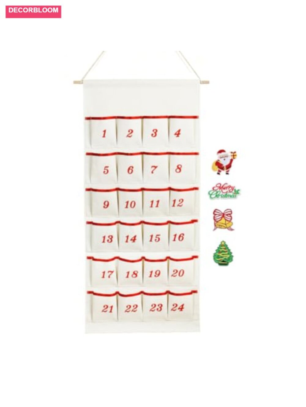 Fabric Christmas Advent Calendar 24 Pockets Reusable Wall Hanging Countdown